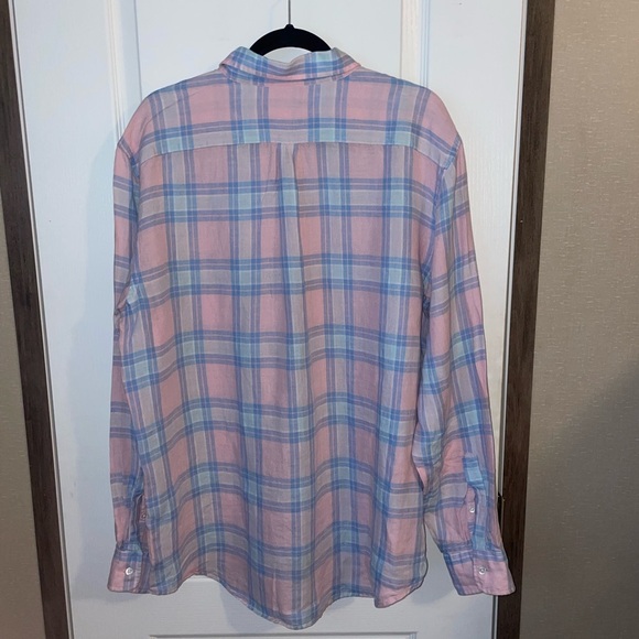 Vineyard Vines Classic Fit Tucker Shirt 100% Linen Pink And Blue Plaid Size L - Picture 2 of 7